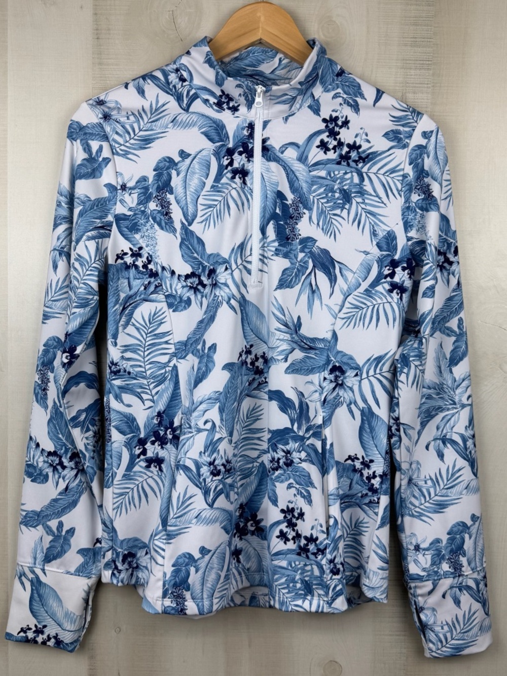 Tommy Bahama Golf Womens Tabu Jungle Blue 1/4 Zip Long Sleeve Pullover Medium